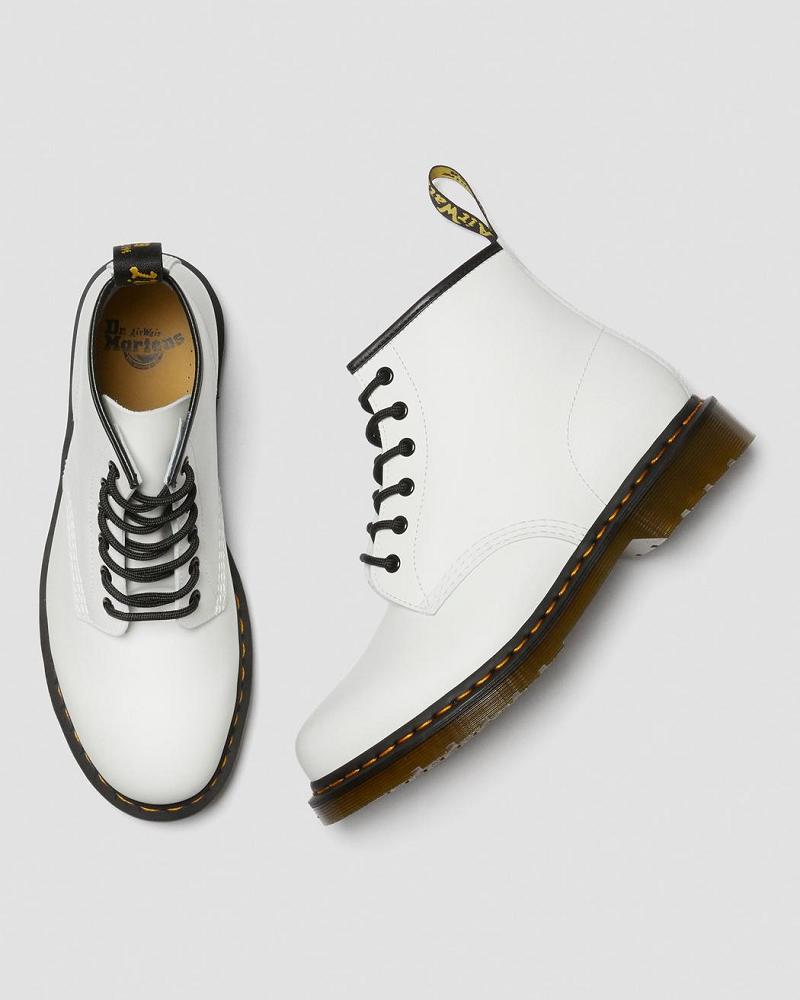 Men's Dr Martens 101 Yellow Stitch Smooth Leather Ankle Boots White | AU 412JPQ